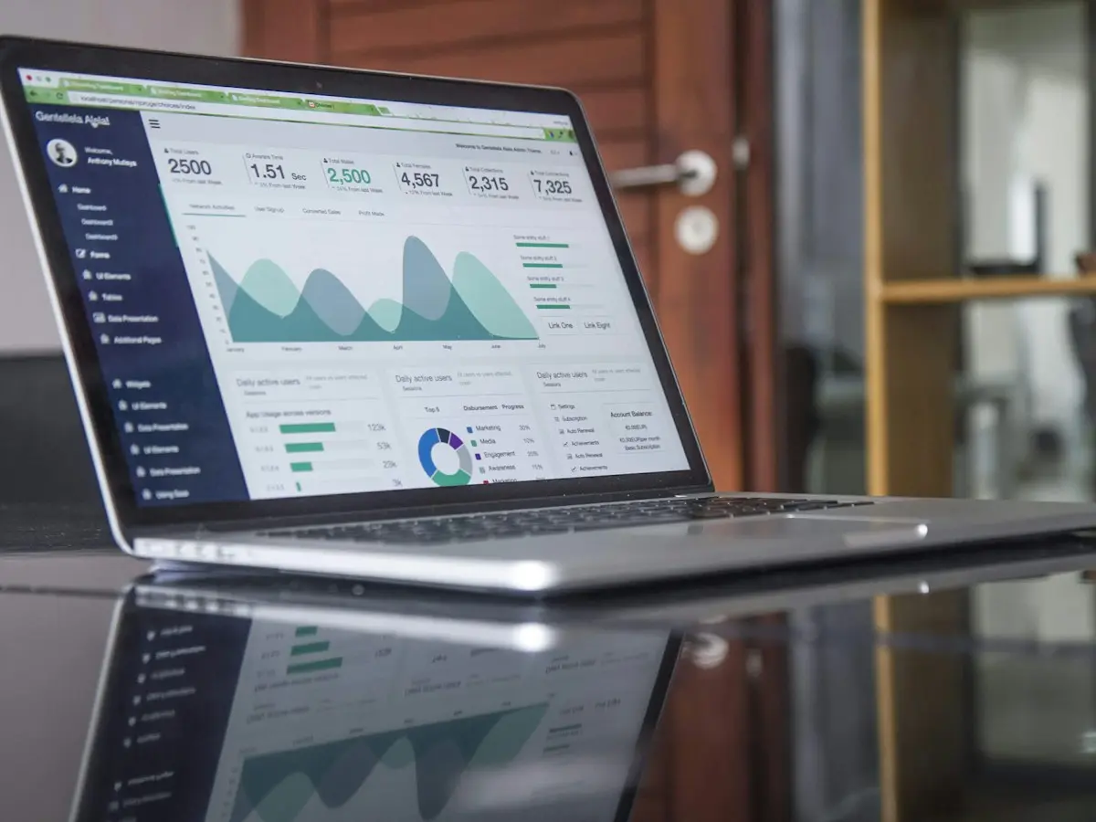 Business analytics dashboard on a laptop, illustrating enterprise solutions